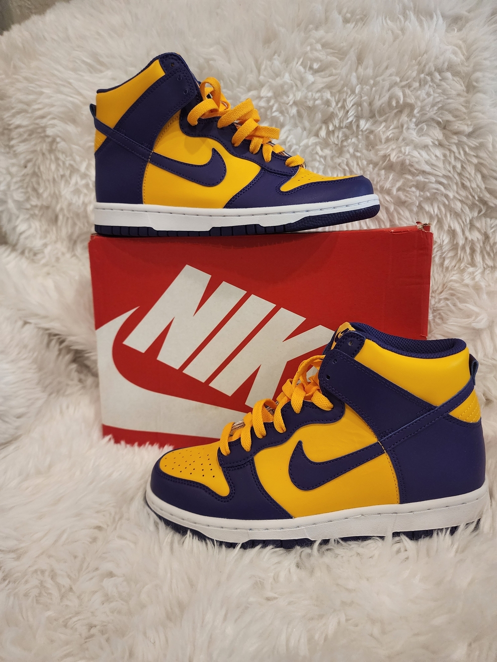 Nike Kids' High-Top Sneakers in Purple and Yellow